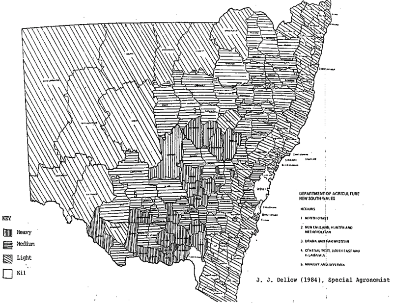 Map of Paterson's Curse distribution in NSW